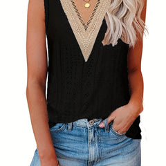 Lace Eyelet Top V Neck Sleeveless Top Women's Clothing