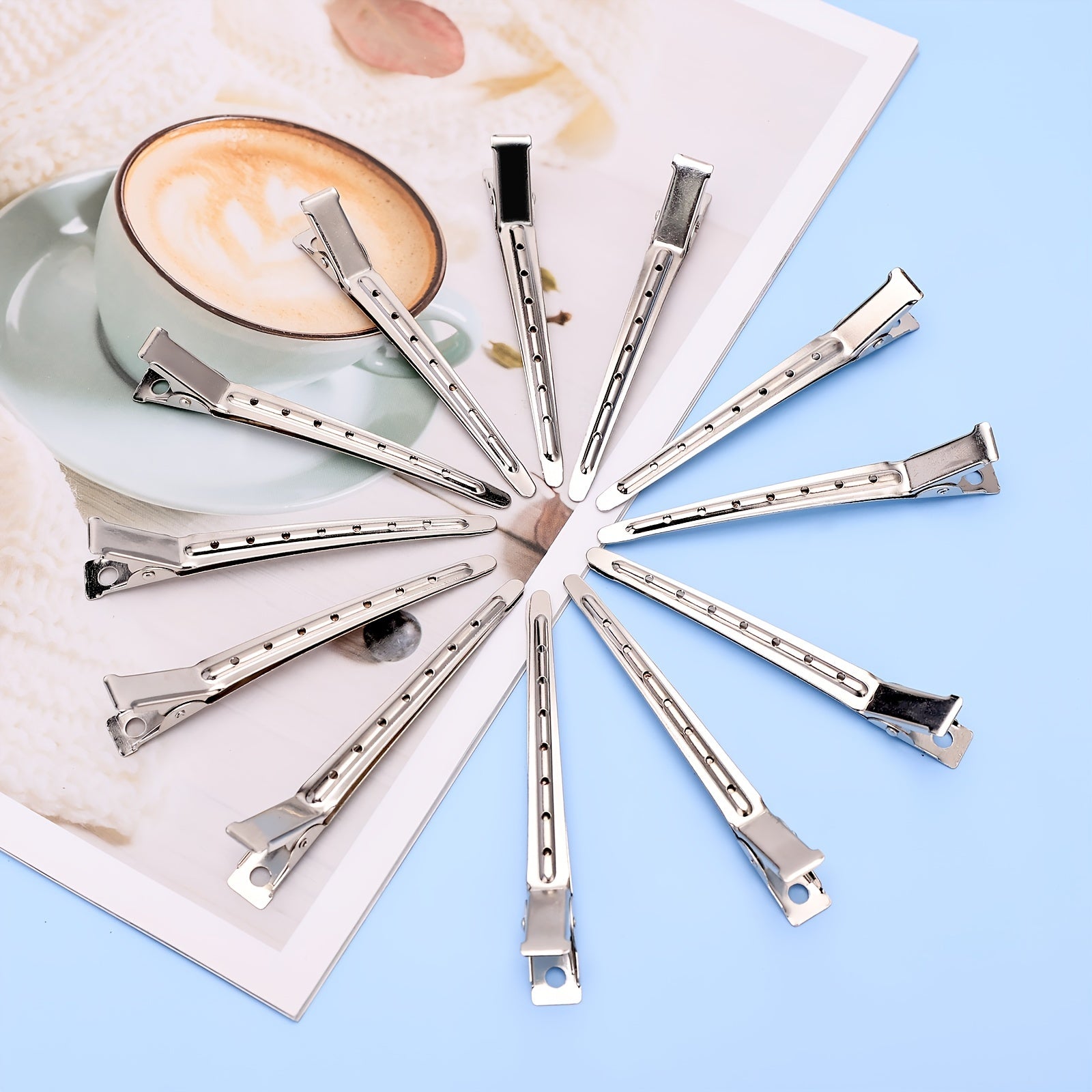 12PCS Stainless Steel Hair Clip Salon Duck Bill Clips