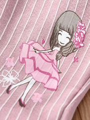 Girls Casual Striped Pants with Cartoon Print