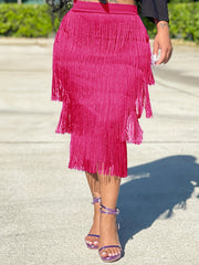 Tassel Layered Skirt High Waist Casual Spring Summer Women's Clothing