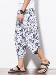 Flower Pattern Loose Cropped Pants for Men