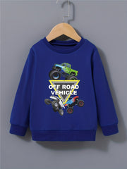 Off Road Vehicles Print Boys Casual Sweatshirt Long Sleeve Crew Neck Tops