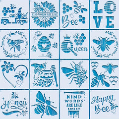 16pcs Reusable Bee Stencils for Honeycomb Designs on Wood Fabric and Walls