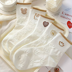5 Pairs Cartoon Print Socks Comfy & Mid Tube Women's Stockings