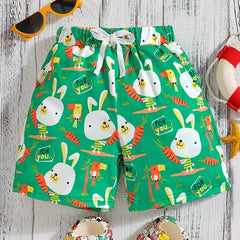 Boys Teen Bunny Graphic Print Elastic Waist Shorts for Summer