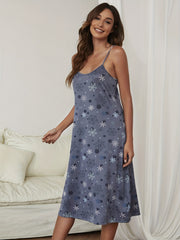 Snowflake Print Nightdress Spaghetti Strap Sleep Dress Women's Sleepwear