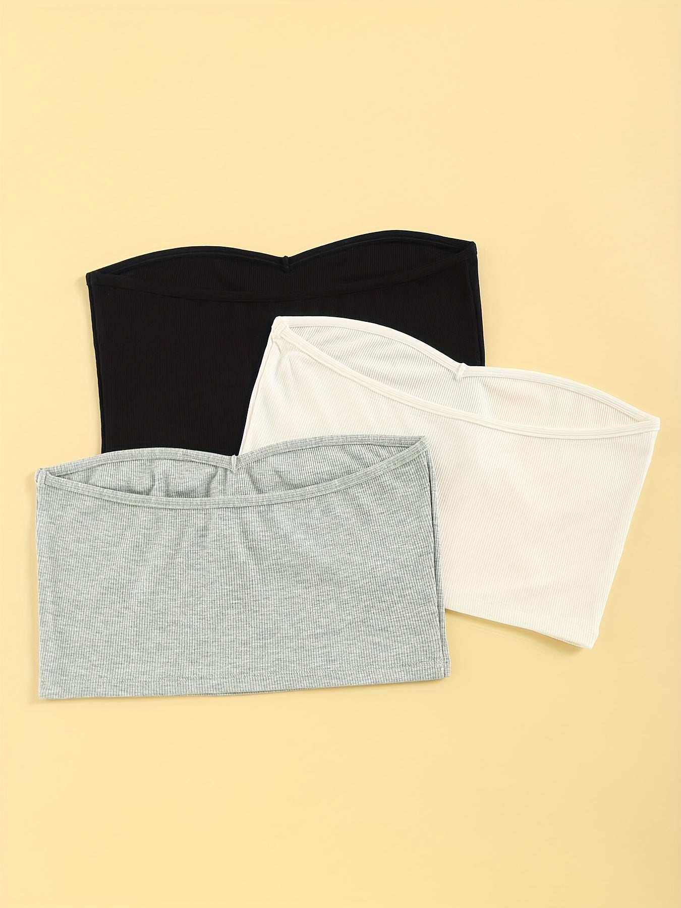 3pcs Solid Strapless Crop Tops Tube Top Women's Lingerie