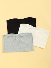 3pcs Solid Strapless Crop Tops Tube Top Women's Lingerie