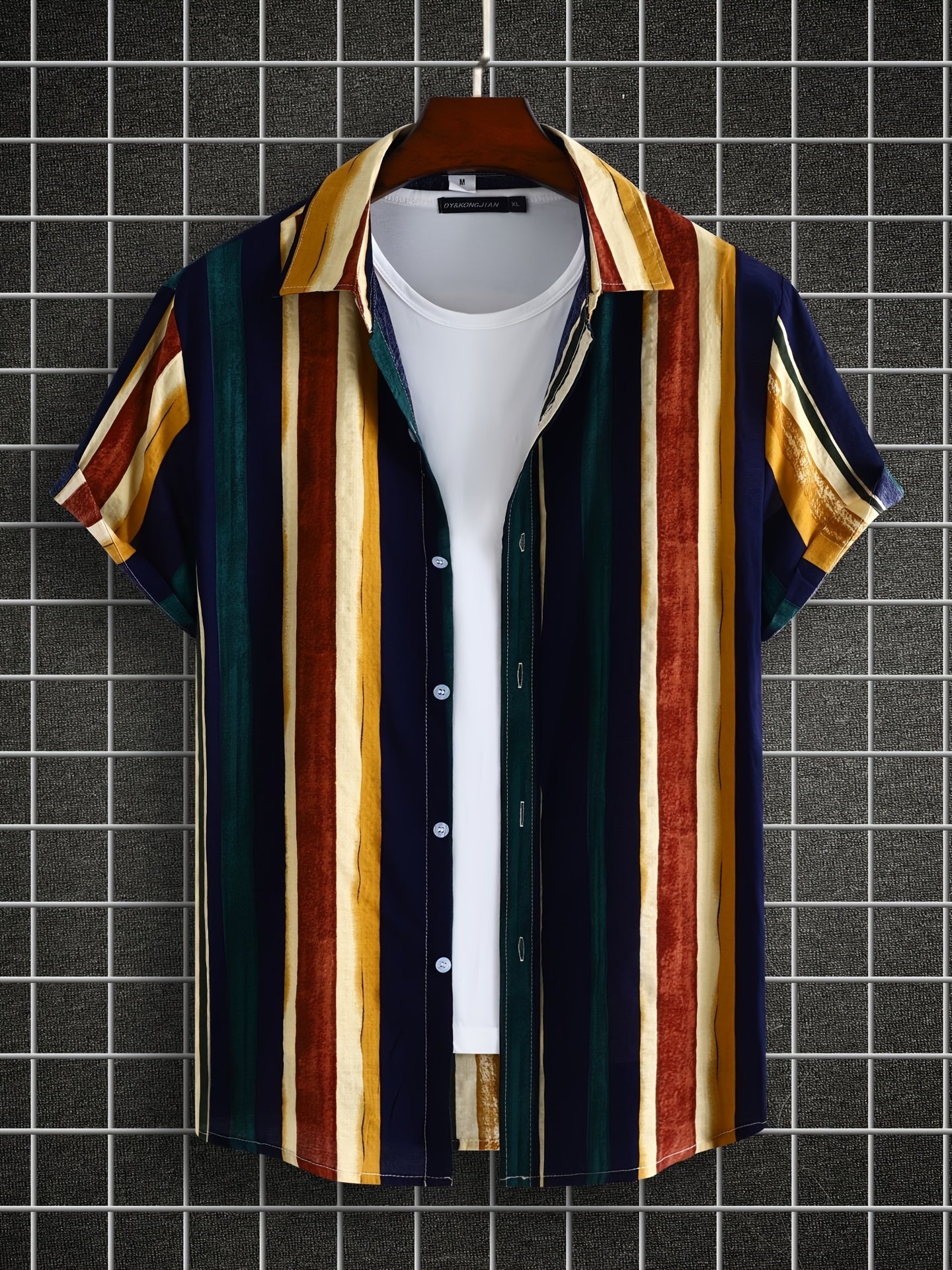 Men's Stripe Short Sleeve Hawaiian Shirt for Beach Vacation