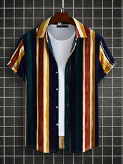 Men's Stripe Short Sleeve Hawaiian Shirt for Beach Vacation