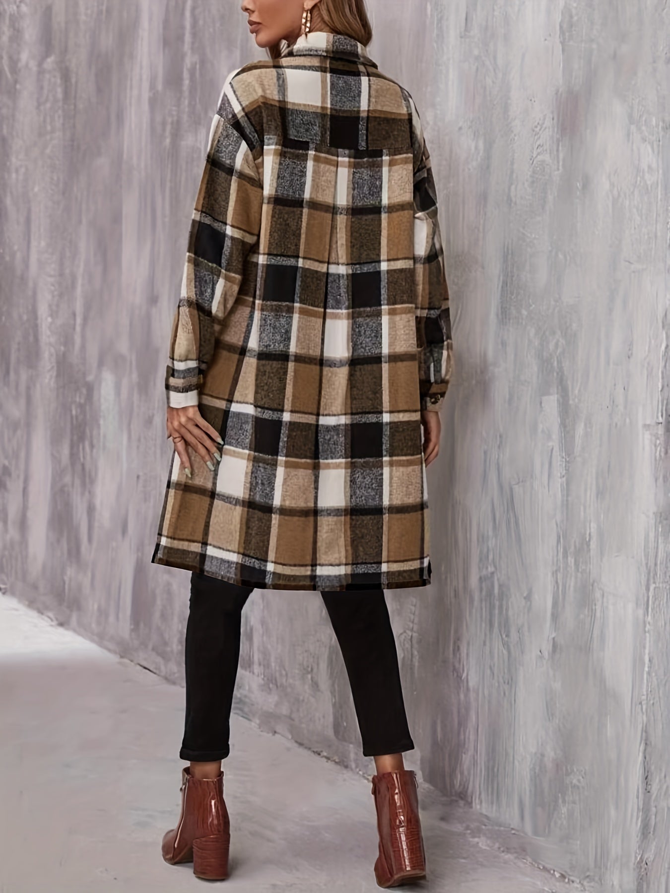 Single Breasted Flap Pockets Overcoat Long Sleeve Outwear