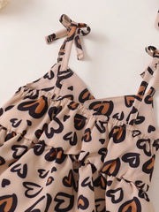 Baby Girls Spaghetti Strap Dress Headband Hearts Print Baby Clothes
