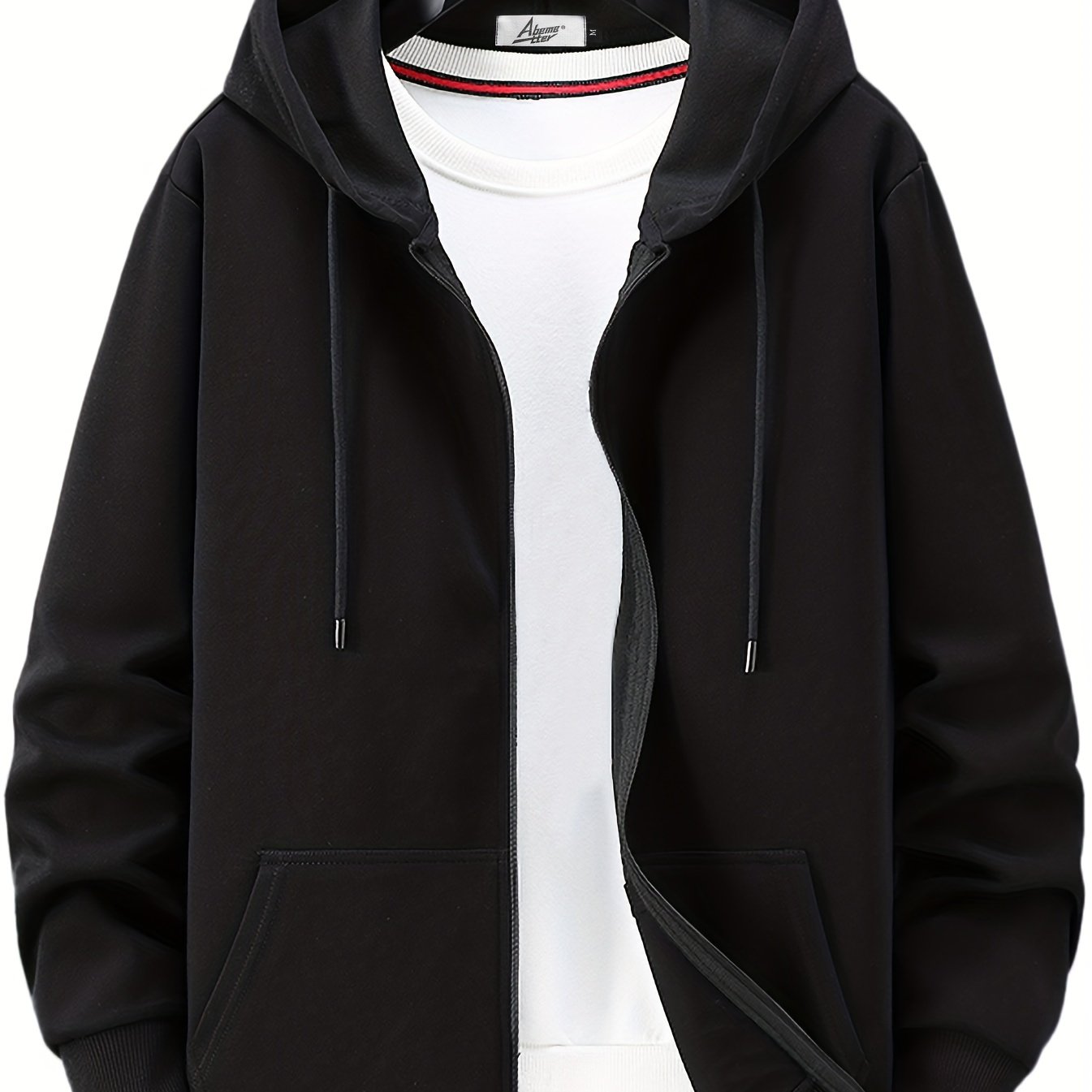 Men's Solid Cotton Outdoor Zipper Sweater Hooded Coat