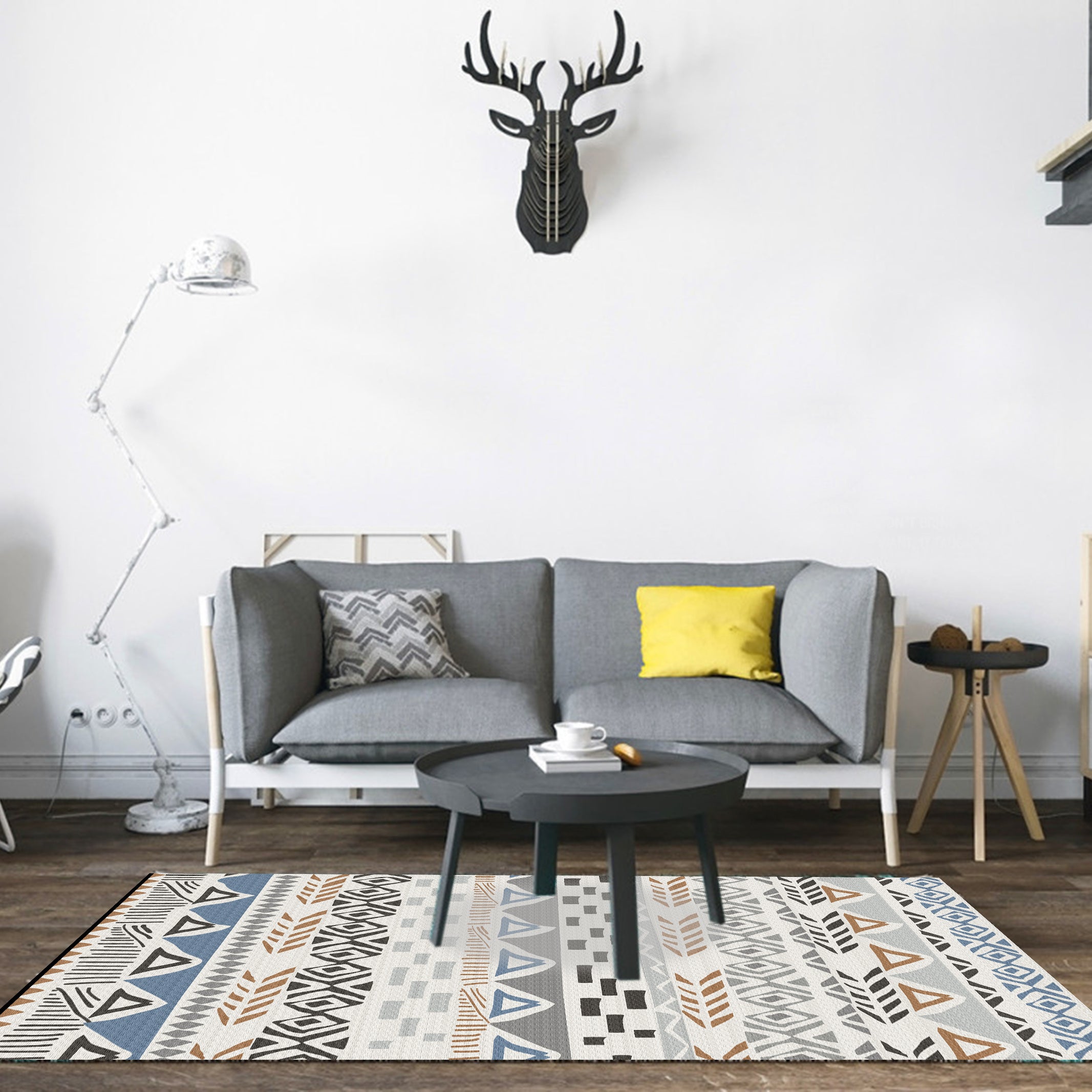 Geometric Pattern Retro Style Area Rug Washable Non-slip