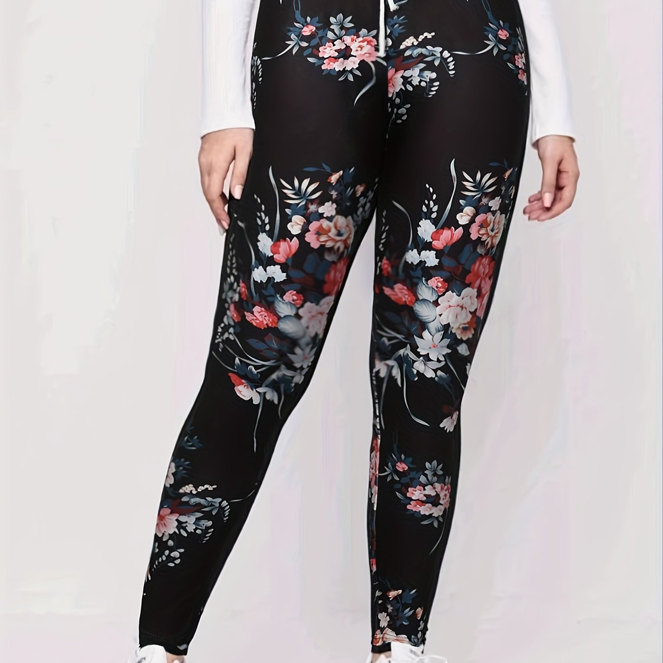 Women's Plus Floral High Stretch Skinny Pants