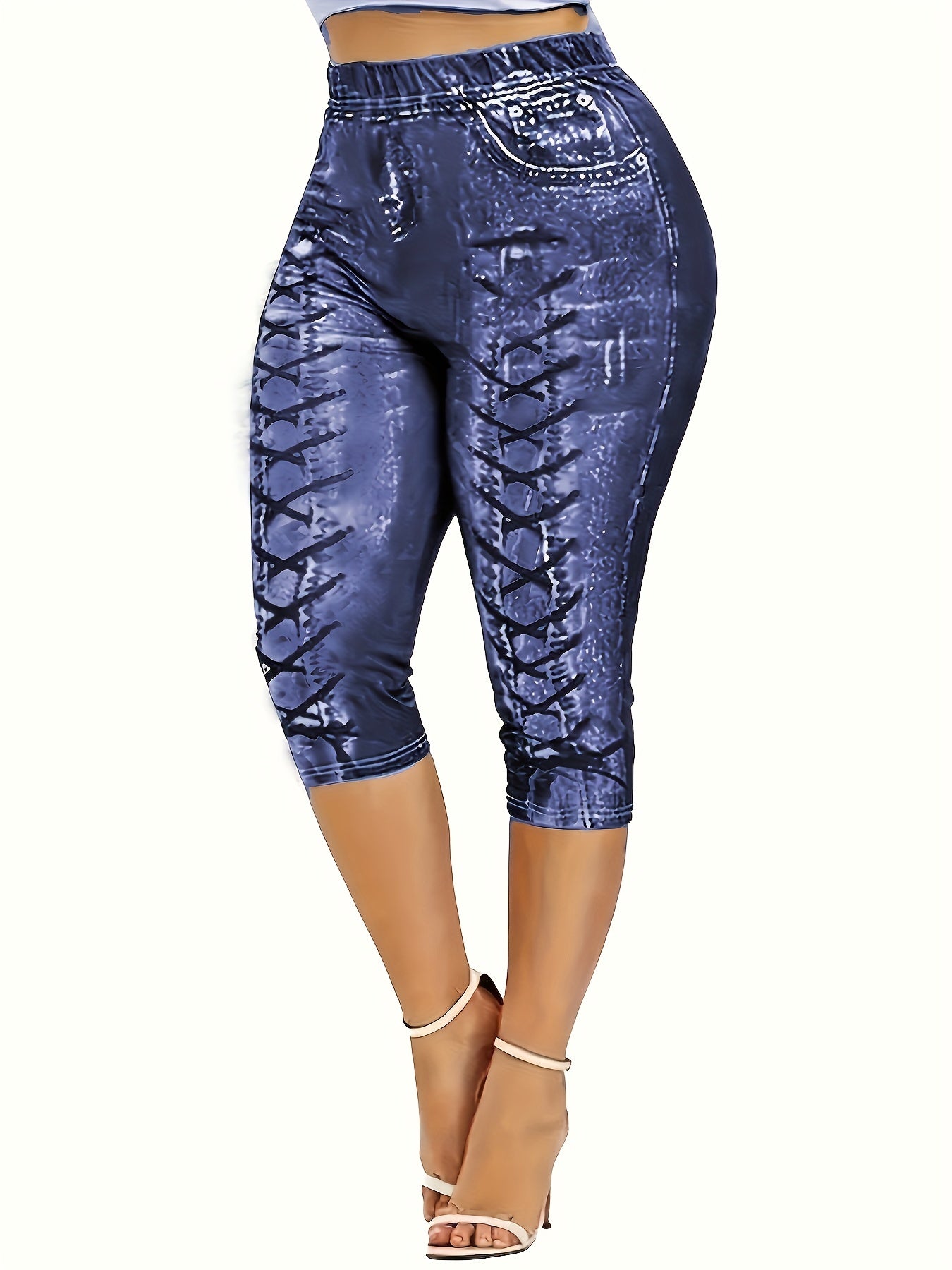 Denim Print Skinny Capris Leggings for Women