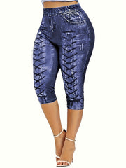 Denim Print Skinny Capris Leggings for Women