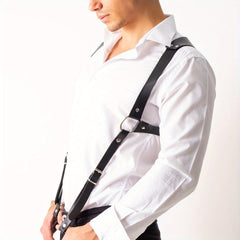 Men's Leather Suspenders Gothic Chest Straps Adjustable Buckle Straps