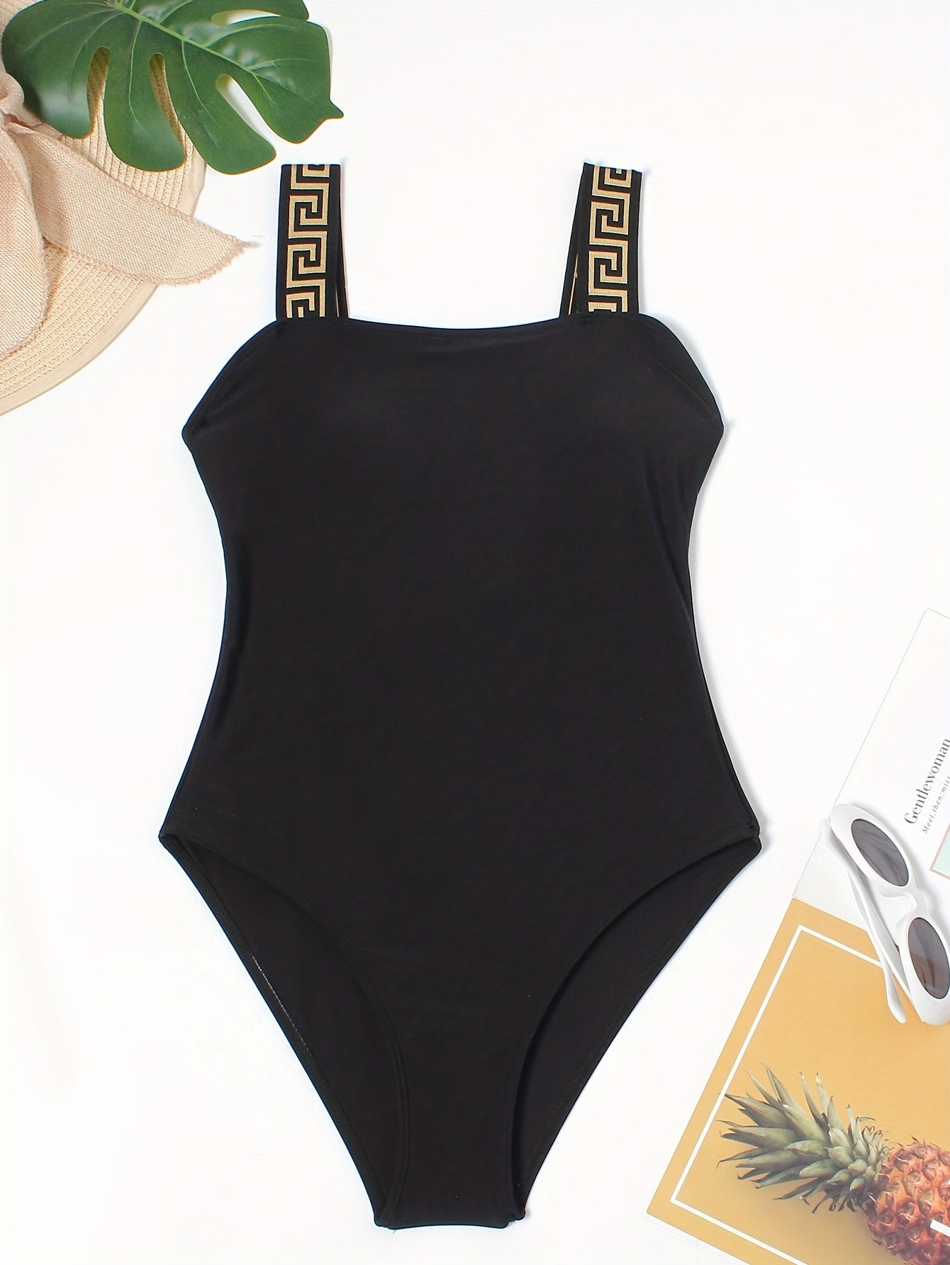 Geometric Print Backless One Piece Swimsuit High Cut Bathing Suit