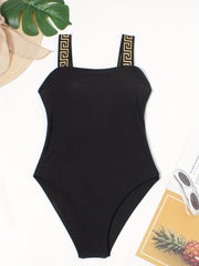 Geometric Print Backless One Piece Swimsuit High Cut Bathing Suit