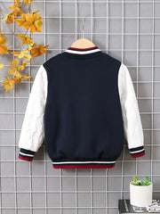 Boys Casual Letter Print Fleece Baseball Jacket