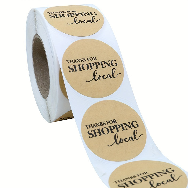 38mm Thank You Shopping Local Label Roll 500 Labels Shrink Wrapped Packaging