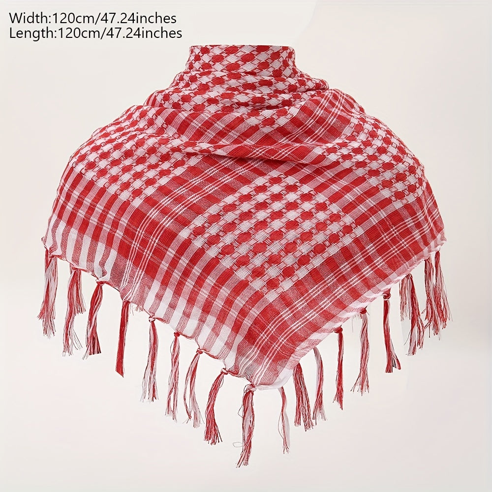 Plaid Fringed Scarf Shawl Arab Square Scarf Windproof Sunscreen