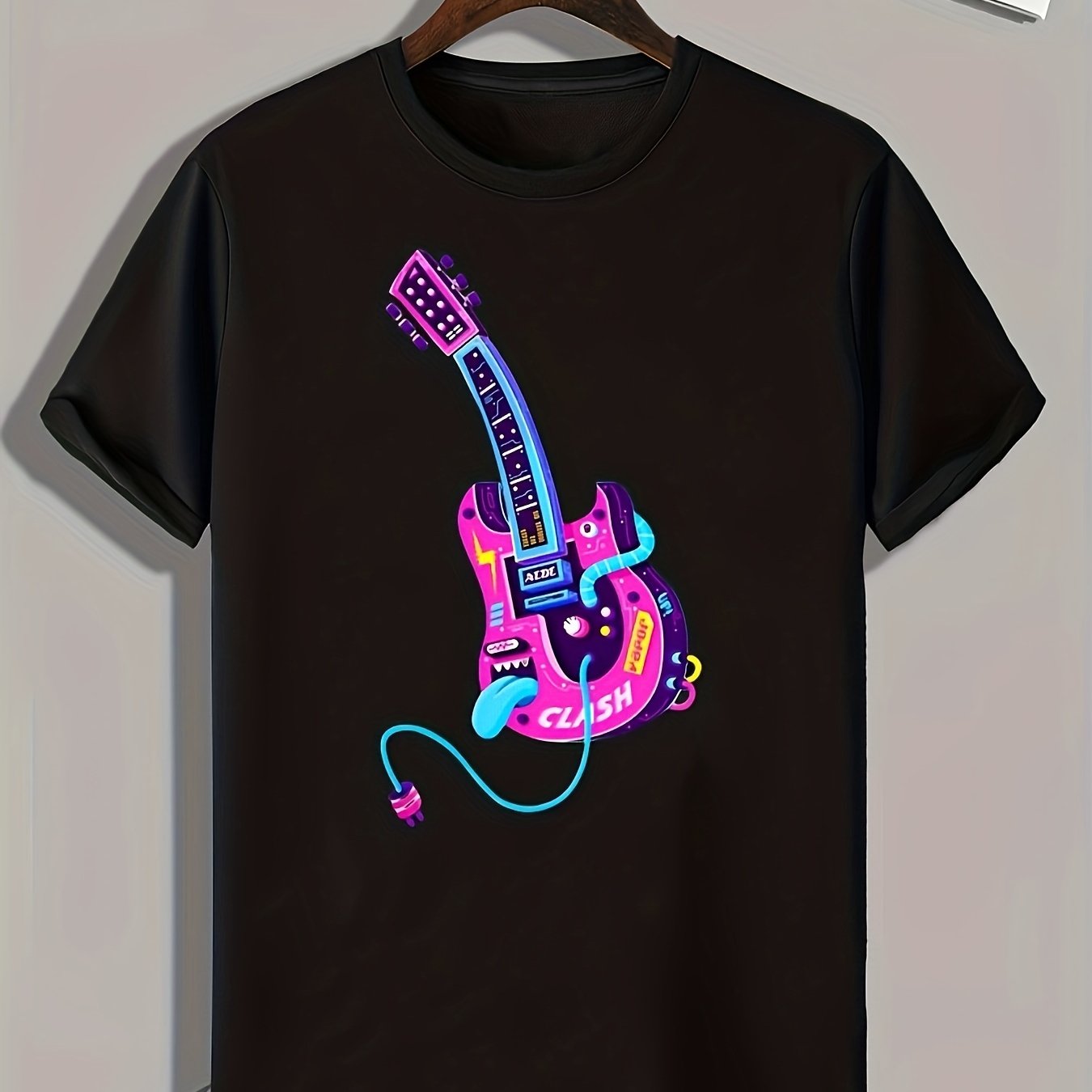 Guitar Print Men's Graphic T-shirt for Summer