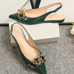 Metallic Chain Flat Shoes Point Toe Dress Shoes