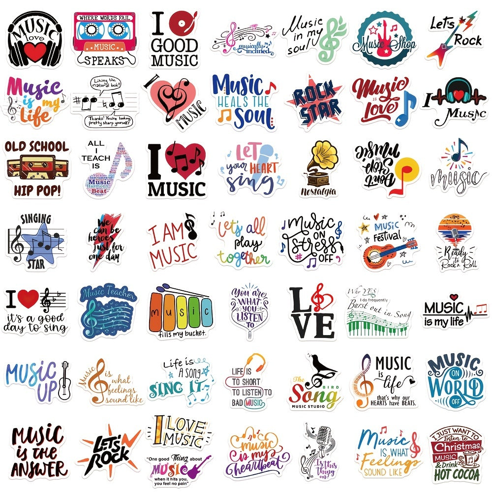 50 Inspirational Music Stickers for Suitcases Notebooks Waterproof