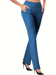 Women's Plus Solid Flared Leg High Waisted Pants