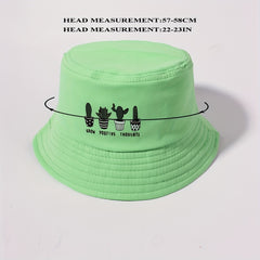 Cactus Print Bucket Hat Green Fisherman Cap Casual Basin Hat