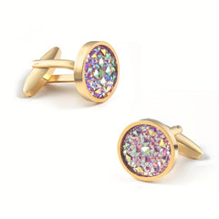 Gold Rhinestone French Cufflinks - Round Cuff Studs