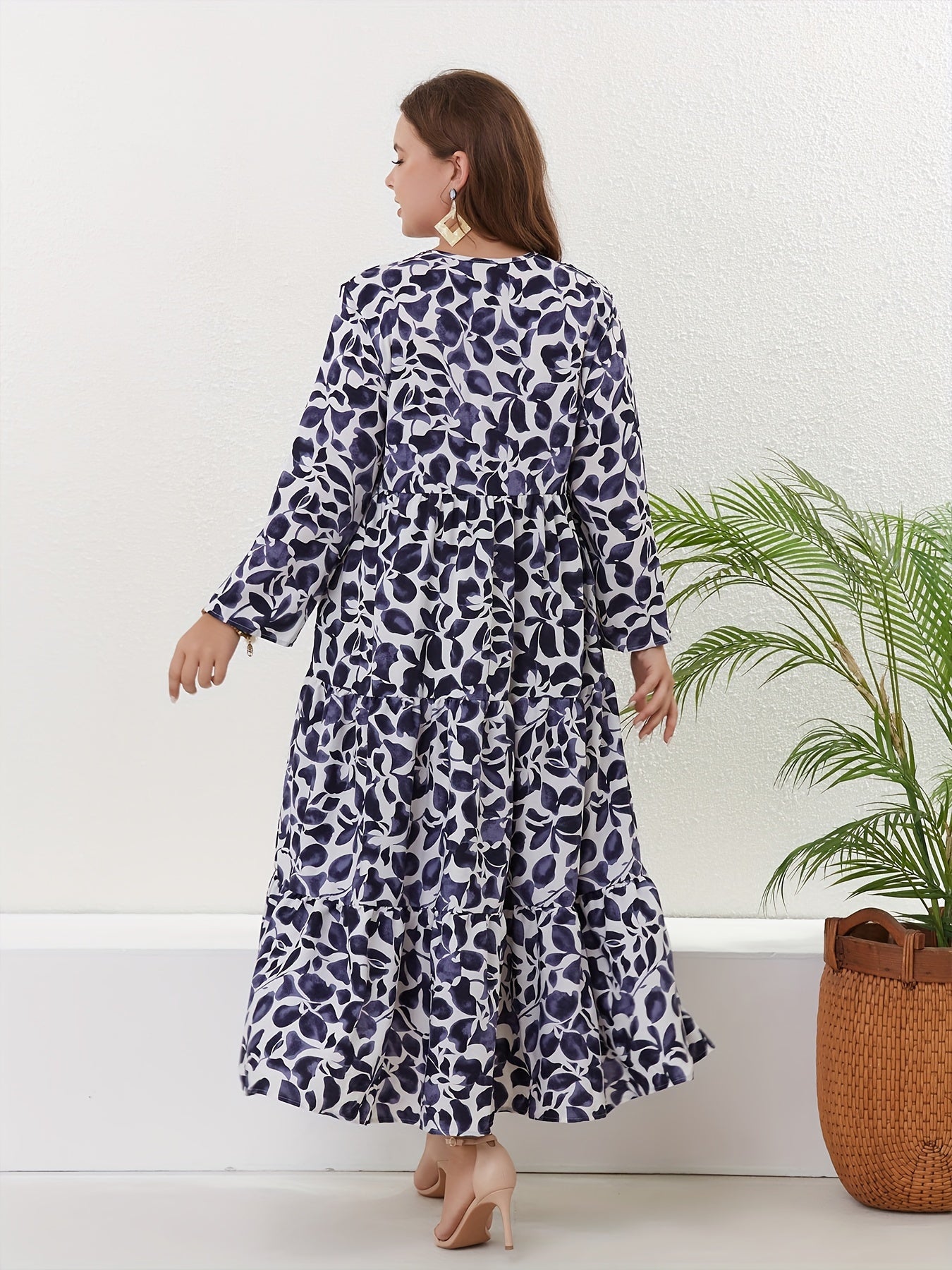 Floral Print Long Sleeve Smock Maxi Dress