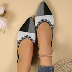 Women's Colorblock Ballet Flats Knitted Slip On Shoes