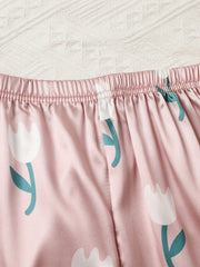 Floral Print Pajama Set Short Sleeve Top & Pants Women's Sleepwear