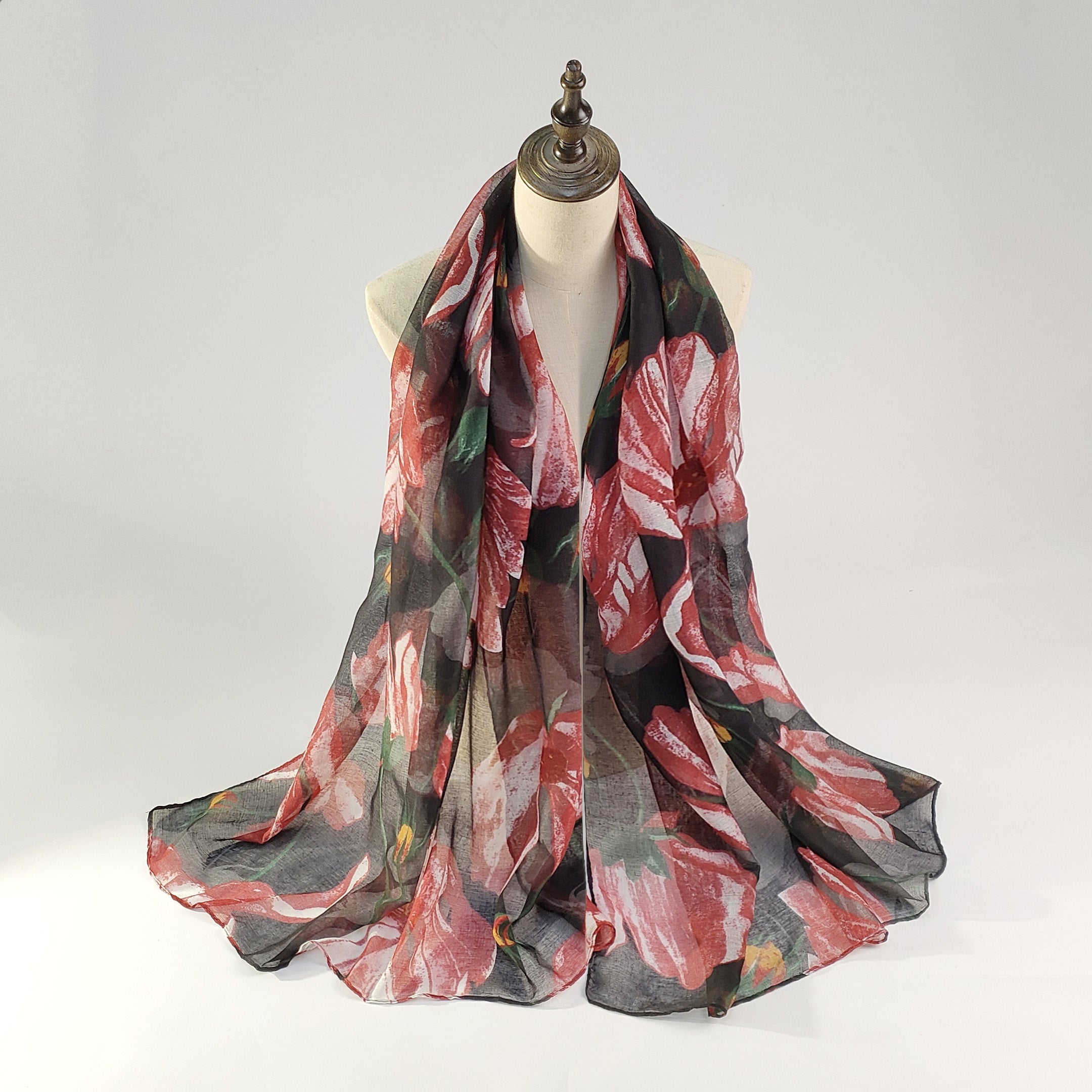 Flower Print Voile Scarf Hijab Boho Shawl Casual Head Wrap Turban