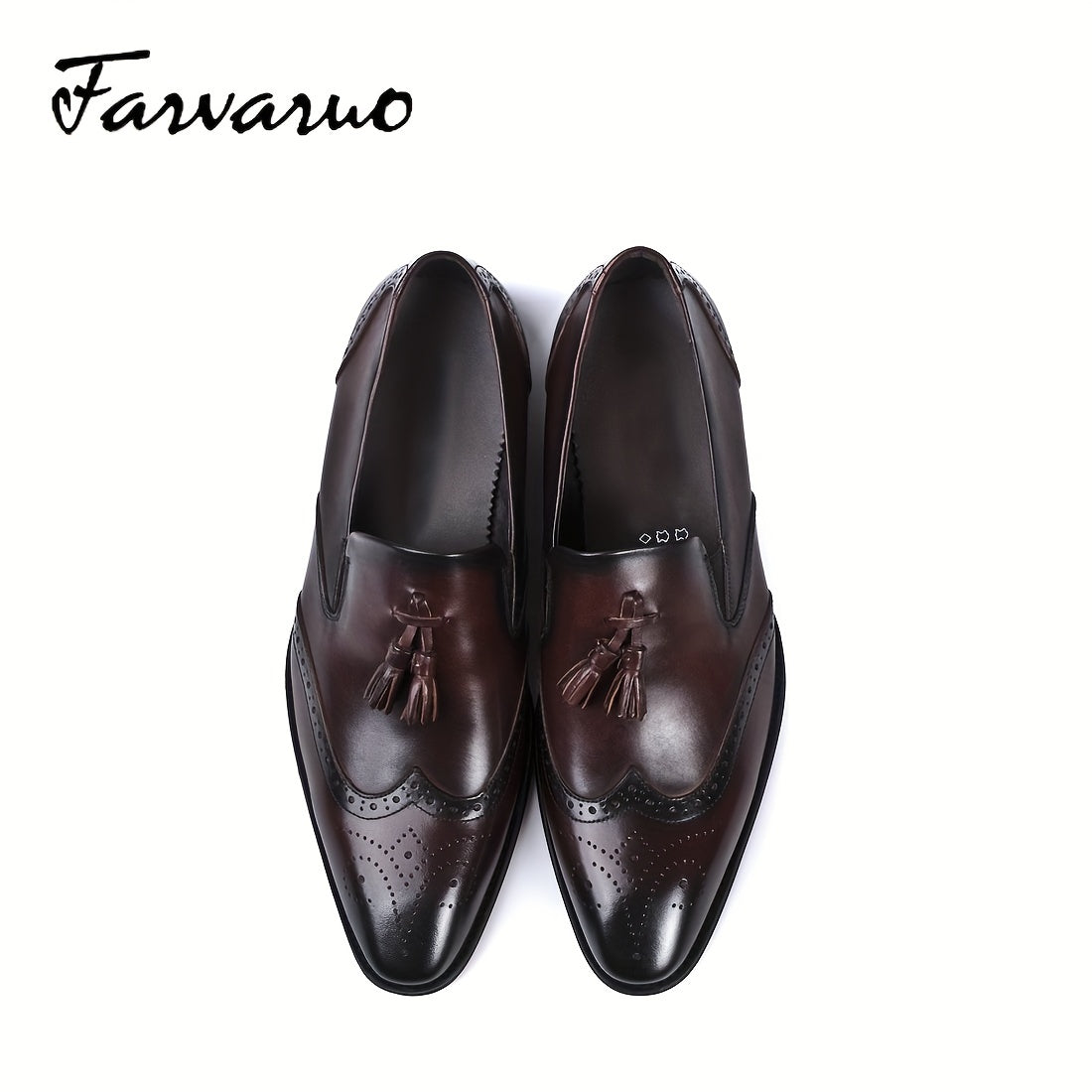 Men's Pointed Toe Brogue Tassel Dress Shoes Slip On Casual Smart Shoes