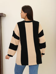 Casual Sweater Women's Plus Stripe Print Long Sleeve Round Neck Jumper