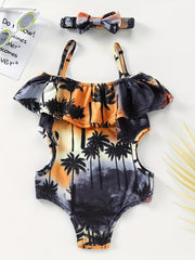Toddler Girls Coconut Tree Graphic One Piece Swimsuit Set