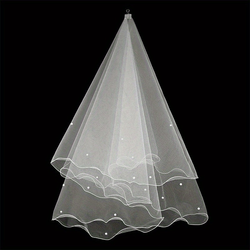 Beaded Mesh Bridal Veil 1 Tier Wedding Headwear