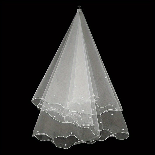 Beaded Mesh Bridal Veil 1 Tier Wedding Headwear