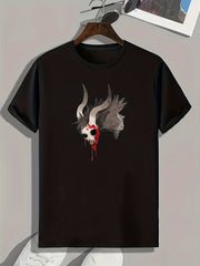 Goat Skeleton Print Men's Graphic Tee for Summer