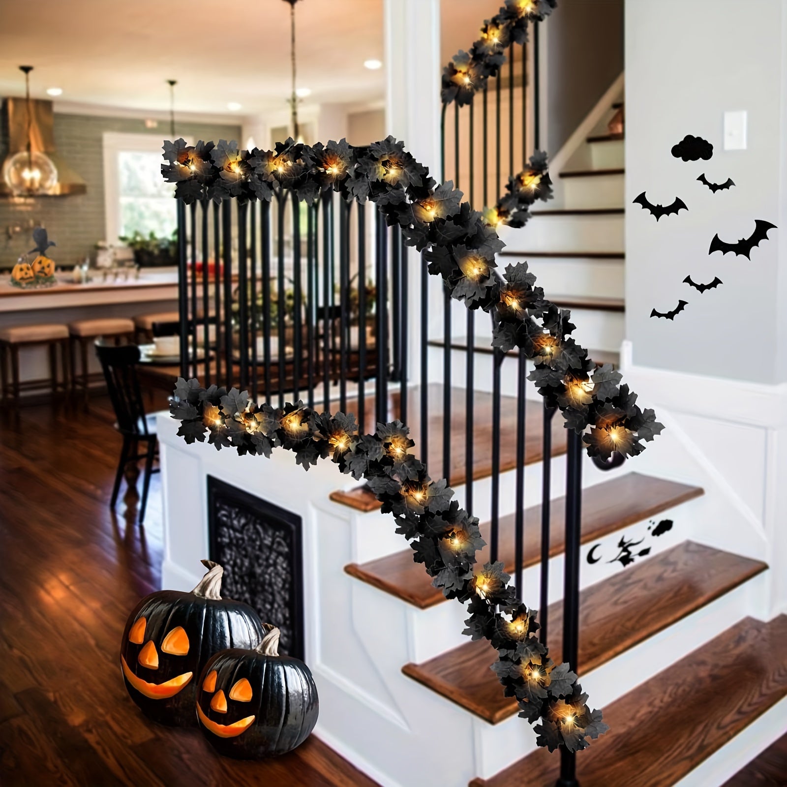 Maple Leaf Garland 20 LED Orange Lights Halloween Fall Home Decor 173cm