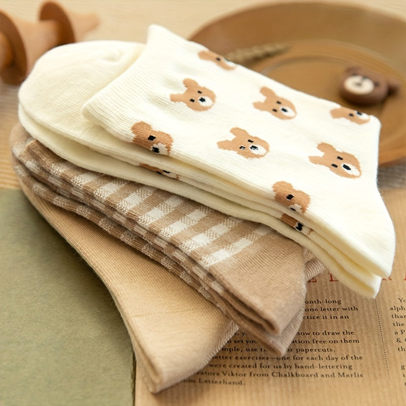 Girls Kids Bear Pattern Crew Socks for Autumn Winter