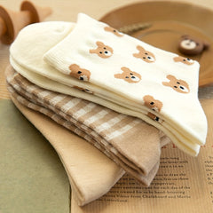 Girls Kids Bear Pattern Crew Socks for Autumn Winter