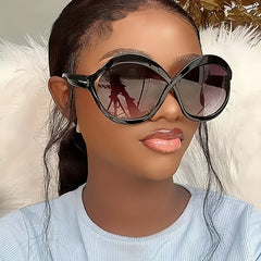 Round Frame Sunglasses Gradient Lens Hollow Block UV400