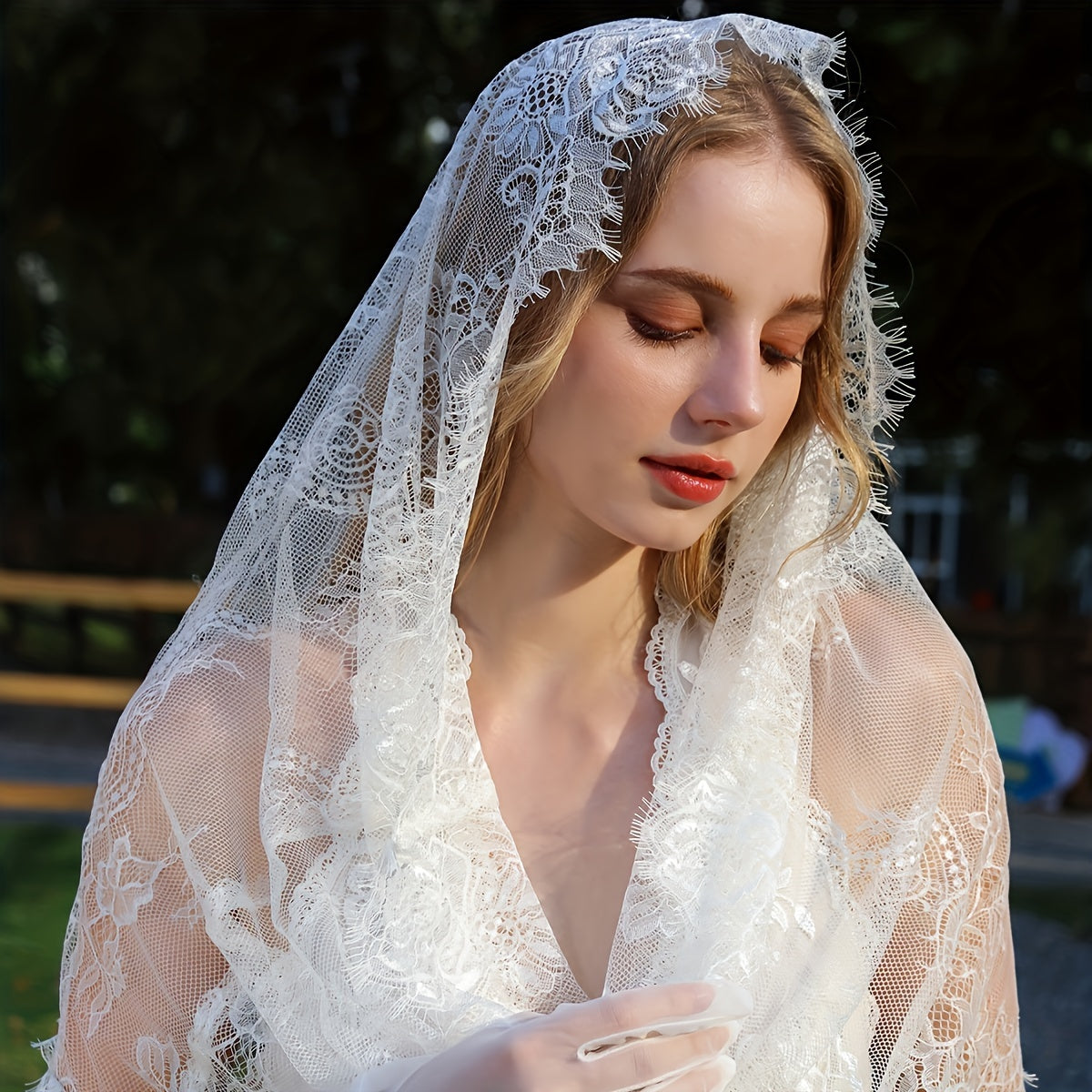 Bohemian Tulle & Lace Headscarf for Weddings & Costumes