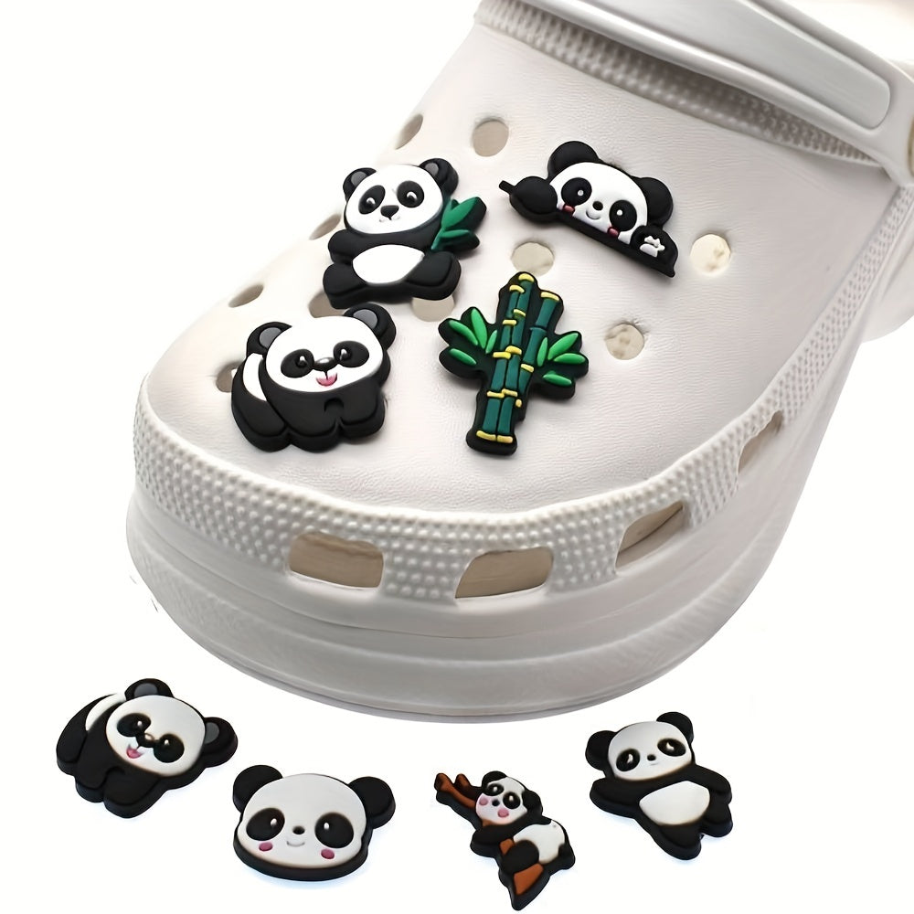 9pcs Panda Theme Shoes Decoration Charms For Clogs Jigs Bubble Slides Sandals