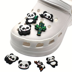 9pcs Panda Theme Shoes Decoration Charms For Clogs Jigs Bubble Slides Sandals